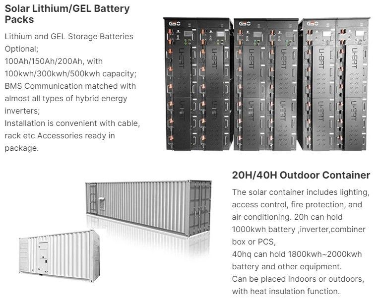 ESS 10 년 수명 야외 배터리 캐비닛 1MWh 5MWh 10MWh 20ft 40ft 컨테이너 태양 배터리 에너지 저장 시스템